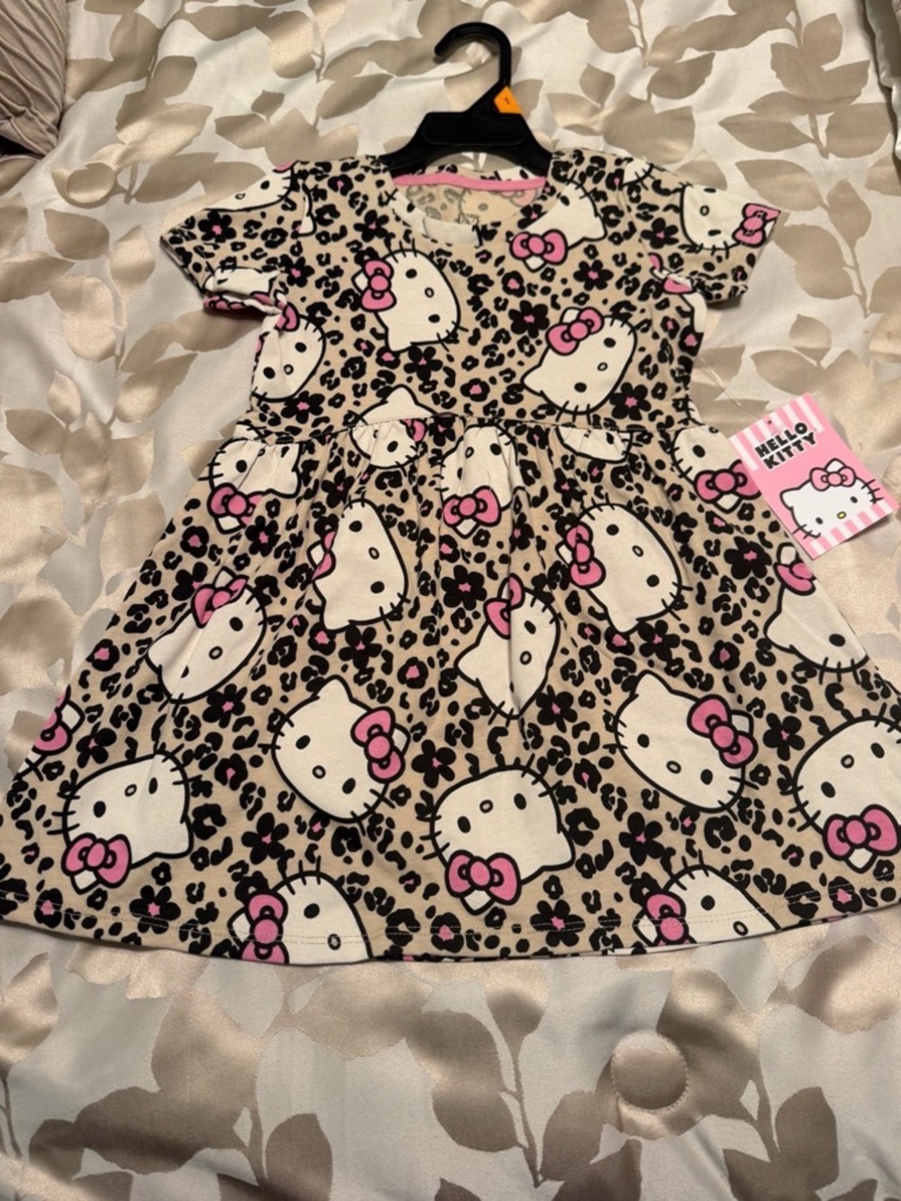 Hello Kitty Pink, Tan & Black Leopard Print Dress